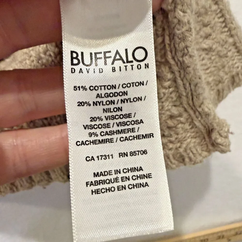 Buffalo David Bitton Cashmere Blend Cable Knit Zip Poncho Sweater Cape S Taupe